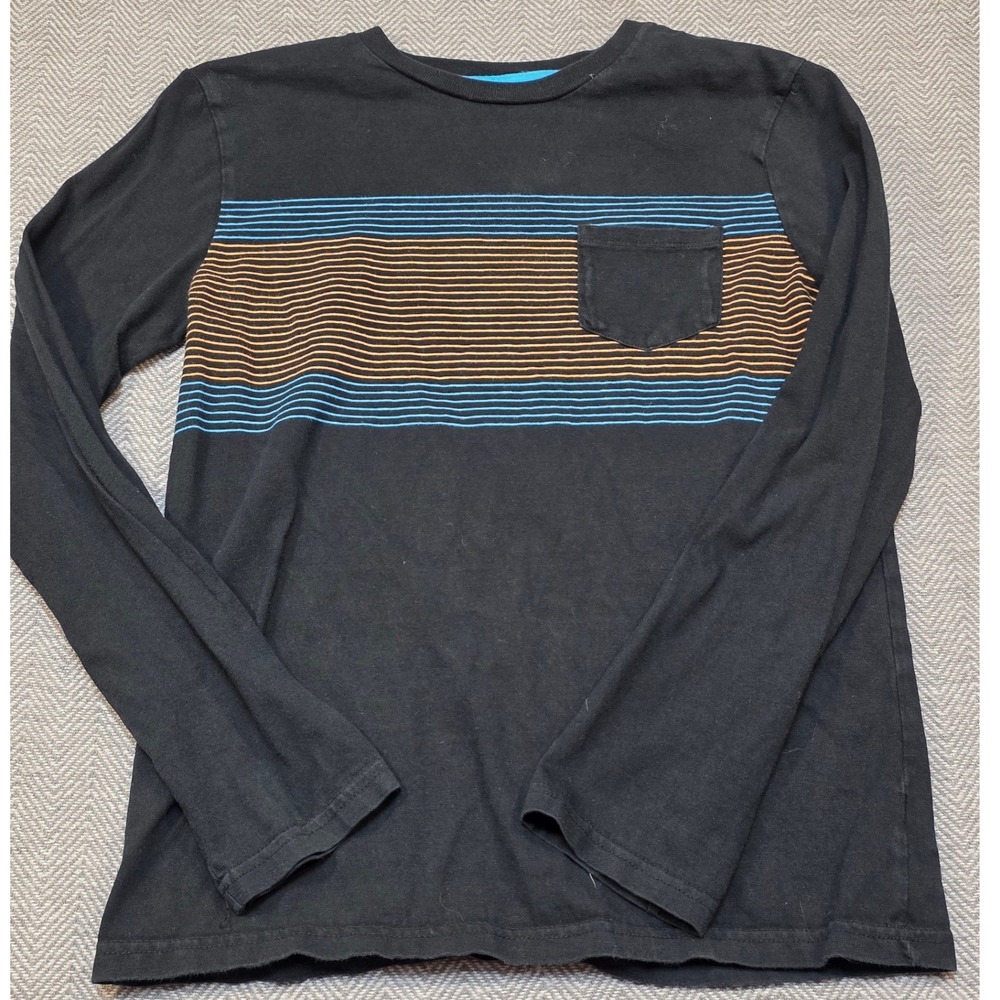 Circo Boys Black Long Sleeve Pocket T-Shirt Striped Chest Graphic Size L 12/14
